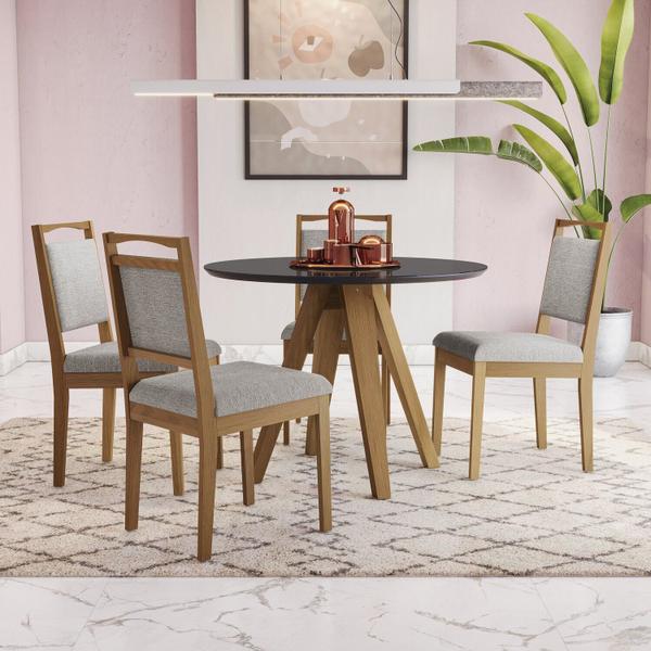 Imagem de Conjunto para Sala de Jantar com Mesa Flora e 4 Cadeiras Cinza Mesclado