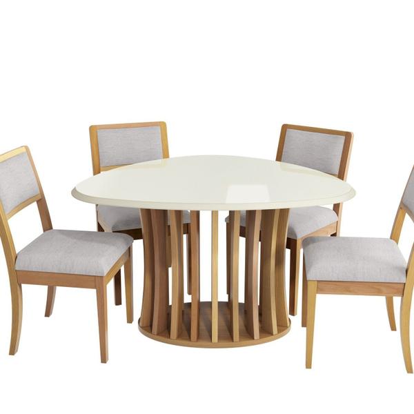 Imagem de Conjunto para Sala de Jantar com Mesa Maia e 4 Cadeiras Bege/Cinza