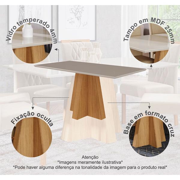 Imagem de Conjunto para Sala de Jantar Mesa Patricia 160 cm com 6 Cadeiras Tais Cimol Nature/Off White/Joli