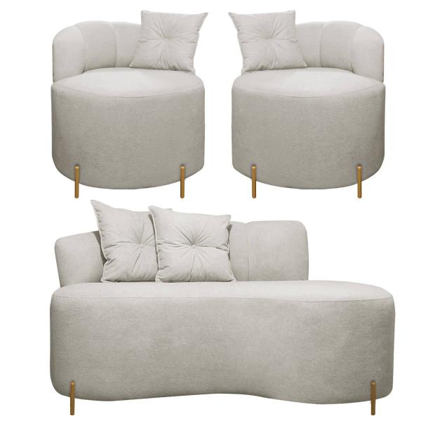 Imagem de Conjunto para Sala Sofá 1,45 e 2 Poltronas Orgânicas Grecia Bouclê Bege SOFA STORE