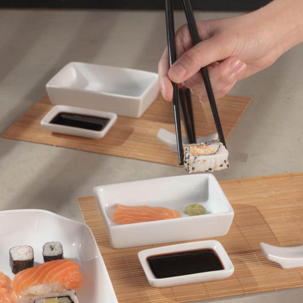 Imagem de Conjunto para Sushi 10 peças em Bambu e Cerâmica Kyoto Lyor Comida Japonesa para 2 Pessoas