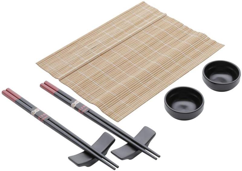 Imagem de Conjunto Para Sushi 8 Peças Em Bambu e Ceramica Com Esteira