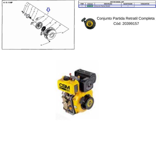 Imagem de Conjunto Partida Retrátil Completa P/ Motor BFD 4.0HP - CSM