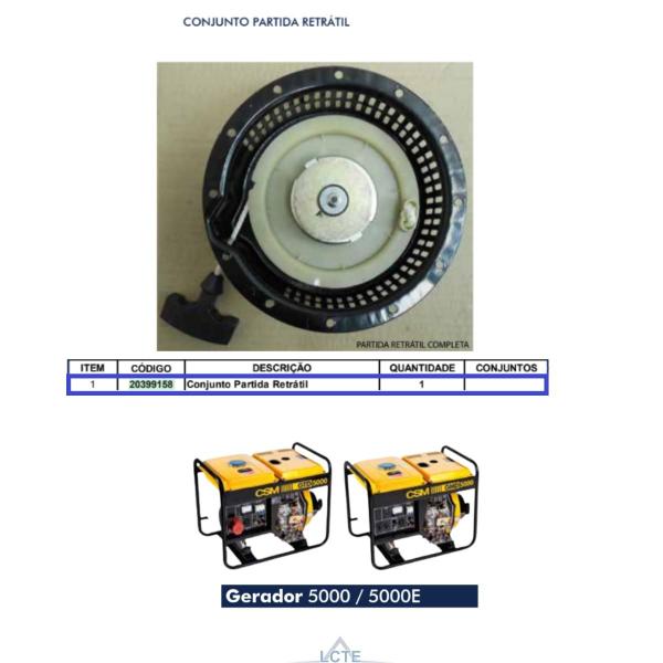 Imagem de Conjunto Partida Retratil Motor Diesel 6.0HP CSM 20399158