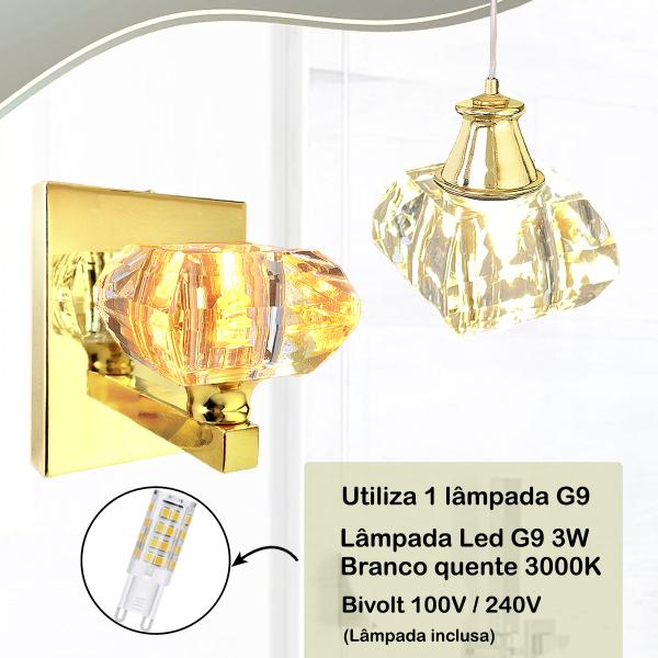 Imagem de Conjunto Pendente Arandela De Cristal K9 Dourado + Led