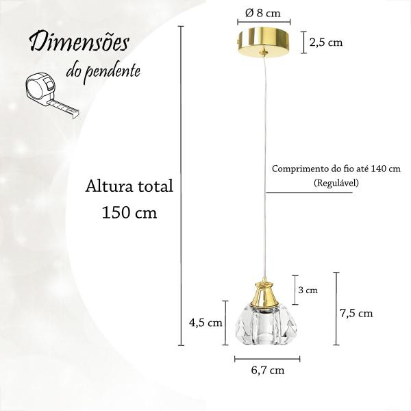 Imagem de Conjunto Pendente Arandela De Cristal K9 Dourado + Led