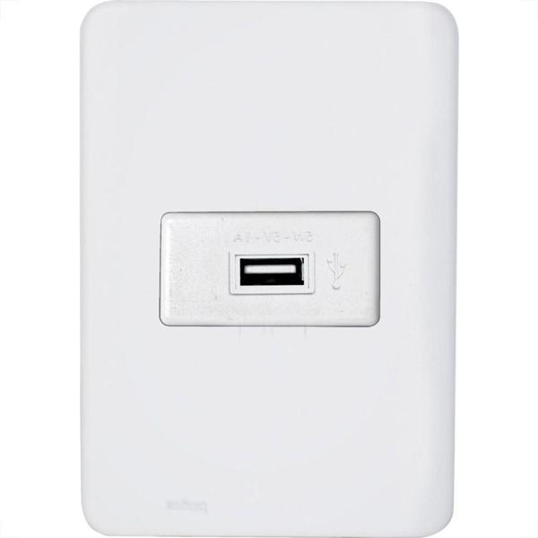 Imagem de Conjunto Perlex Aros 4X2 Branco Com Placa(1Tomada Usb) 7317