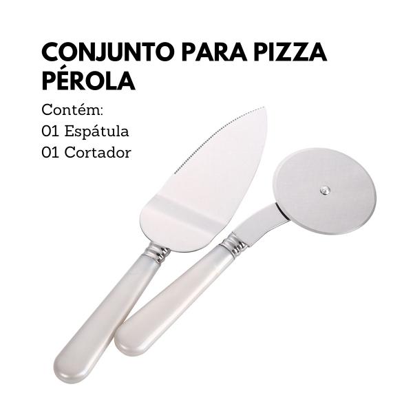 Imagem de Conjunto Pérola Pizza Cortador Espátula Aço Inox Hauskraft