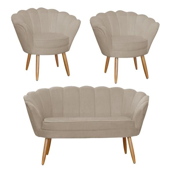 Imagem de Conjunto Pétala Namoradeira e 2 Poltronas Para Sala de Estar Suede Cappuccino - DL Decor