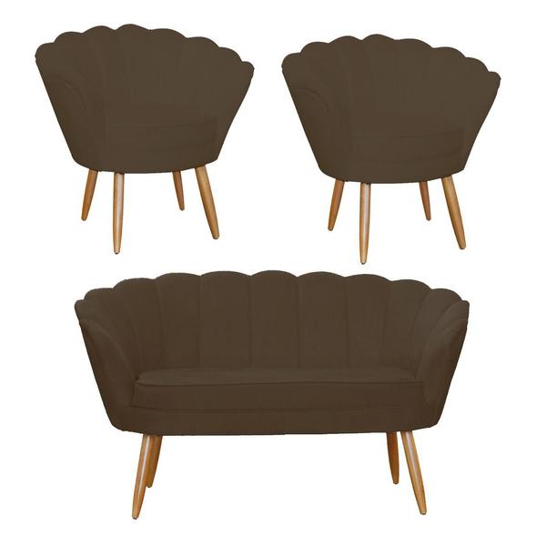 Imagem de Conjunto Pétala Namoradeira e 2 Poltronas Para Sala de Estar Suede Marrom - DL Decor