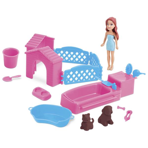 Imagem de Conjunto Pets Boneca Judy Com Acessórios De Brinquedo Cachorro Gatinho - Samba Toys