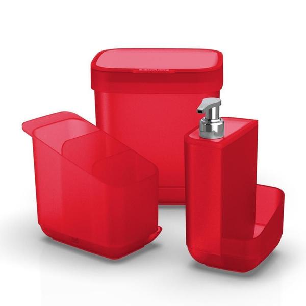 Conjunto Pia Vermelho Lixeira Porta Detergente Escorredor - Ordene Imagem de Conjunto Pia Vermelho Lixeira Porta Detergente Escorredor