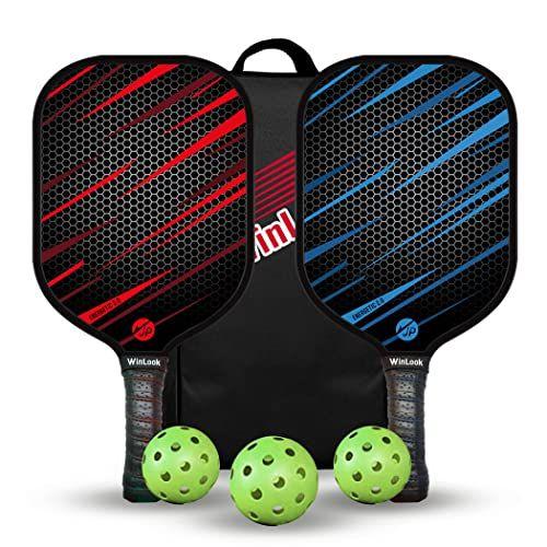 Imagem de Conjunto Pickleball JP WinLook - Fibra de Vidro Mulheres/Homens - 2 Raquetes, 3 Bolas, Bolsa