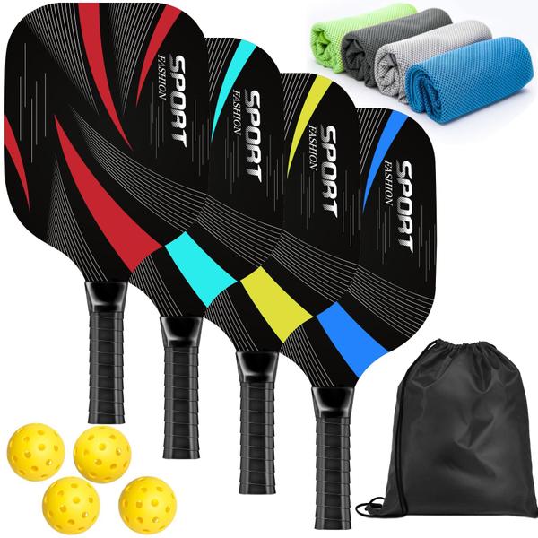 Imagem de Conjunto Pickleball Tiyutsd Paddles de madeira com bolas e toalhas x4