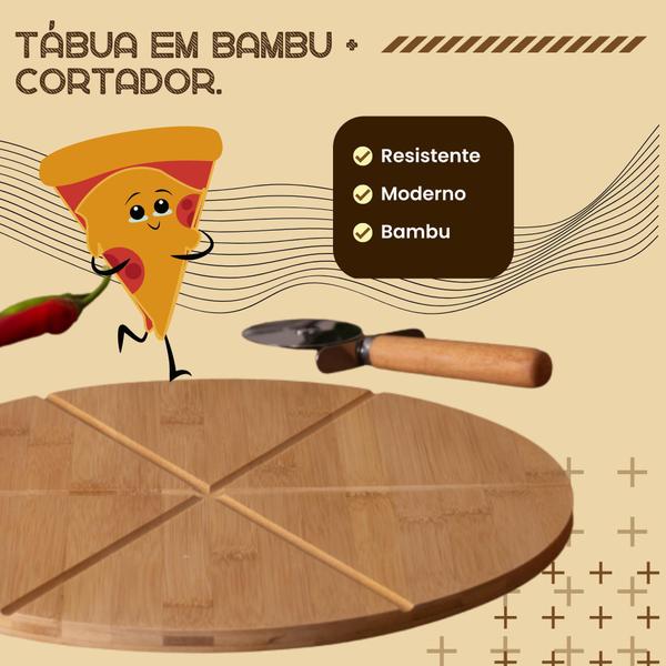 Imagem de Conjunto Pizza Tábua Bambu e Cortador