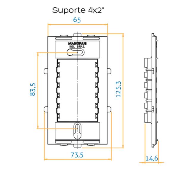 Imagem de Conjunto Placa 4x2 2 Postos Preta C/ Suporte Margirius Clean