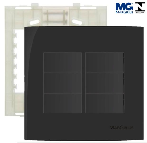 Conjunto Placa 4x4 6 Interruptores Paralelos Preto Fosco EBONY CLEAN - Margirius Imagem de Conjunto Placa 4x4 6 Interruptores Paralelos Preto Fosco EBONY CLEAN