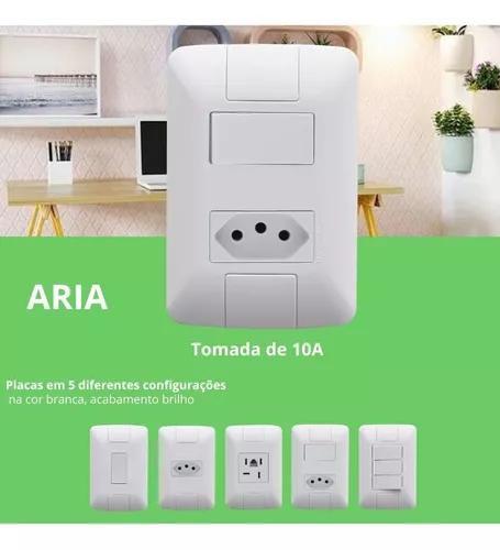 Imagem de Conjunto Placa com Interrupitor Simples 6A  +  tomada 10A Aria Branca - Tramontina