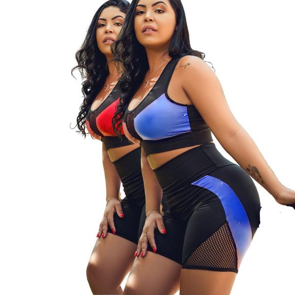 Conjunto Plus Size Feminino Academia Cintura Alta Top Short - WM Imagem de Conjunto Plus Size Feminino Academia Cintura Alta Top Short