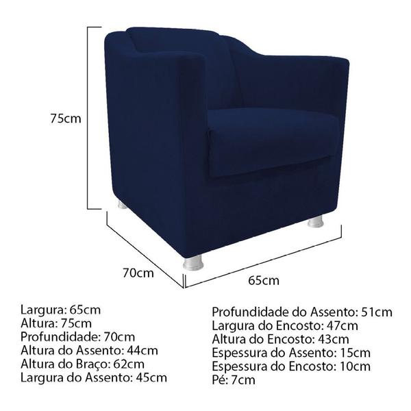 Imagem de Conjunto Poltrona Babel e Puff Dado Sala de Estar Suede Azul Marinho - KDAcanto Móveis