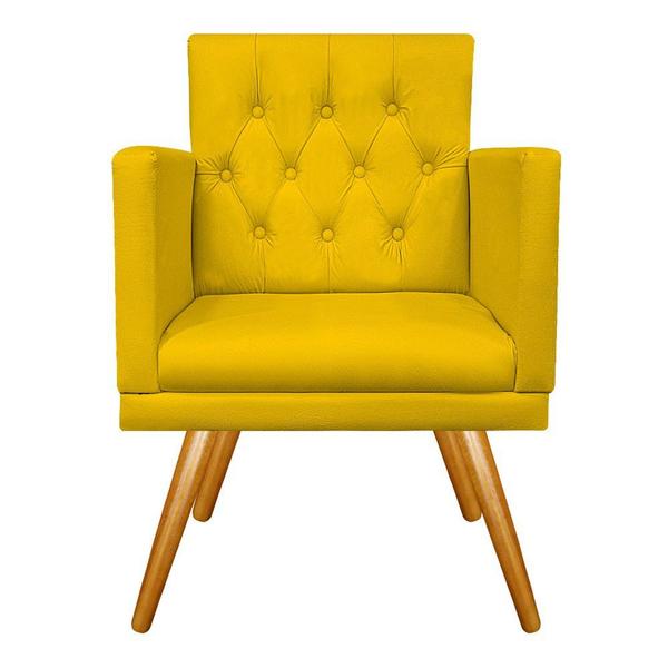 Imagem de Conjunto Poltrona Cadeira e Puff Nanda Capitonê Decorativa Sala Recepção material sintético Amarelo - DAMAFFÊ MÓVEIS