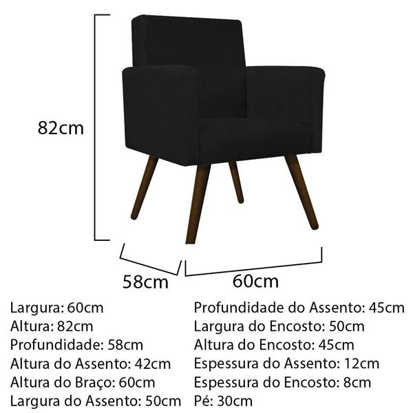 Imagem de Conjunto Poltrona Decorativa Arenzza e Puff Sofia Palito Tabaco Suede Preto - KDAcanto Móveis