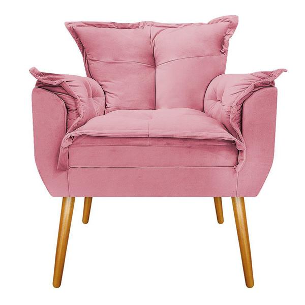 Imagem de Conjunto Poltrona Decorativa e Puff Zatti Palito Mel Sala de Espera Suede Rosa Bebê - KDAcanto Móveis