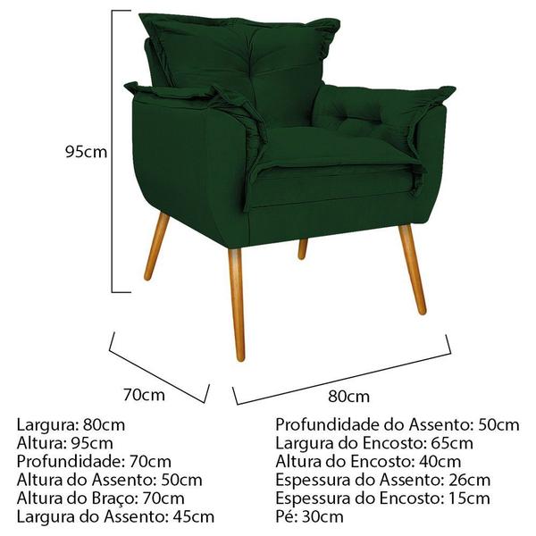 Imagem de Conjunto Poltrona Decorativa e Puff Zatti Palito Mel Sala de Espera Suede Verde - KDAcanto Móveis