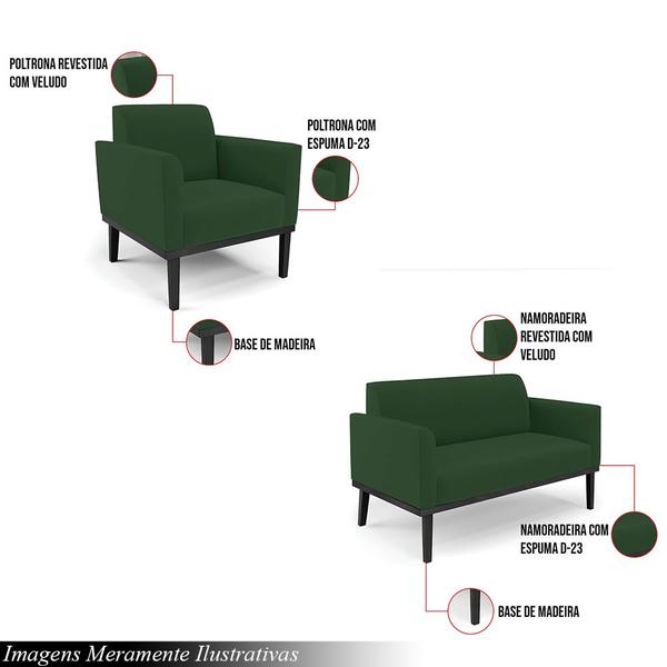 Imagem de Conjunto Poltrona e Namoradeira Decorativa Isabella Pés Fixo em Madeira Preto Veludo Verde Esmeralda G19 - Gran Belo