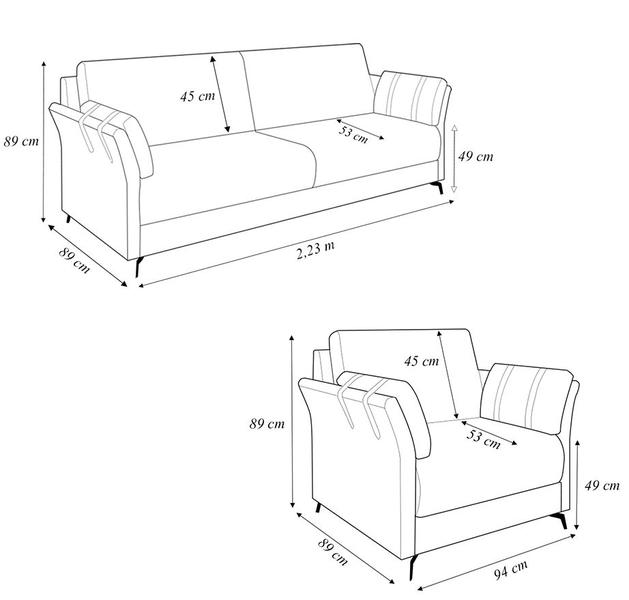 Imagem de Conjunto Poltrona e Sofá Decorativo Violet 3 Lugares 223cm Pés em Alumínio Preto Bouclê Off White G45 - Gran Belo