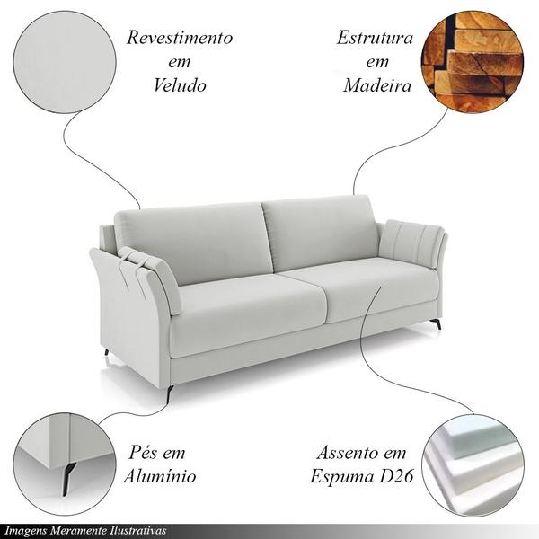 Imagem de Conjunto Poltrona e Sofá Decorativo Violet 3 Lugares 223cm Pés em Alumínio Preto Veludo Cinza Claro G45 - Gran Belo