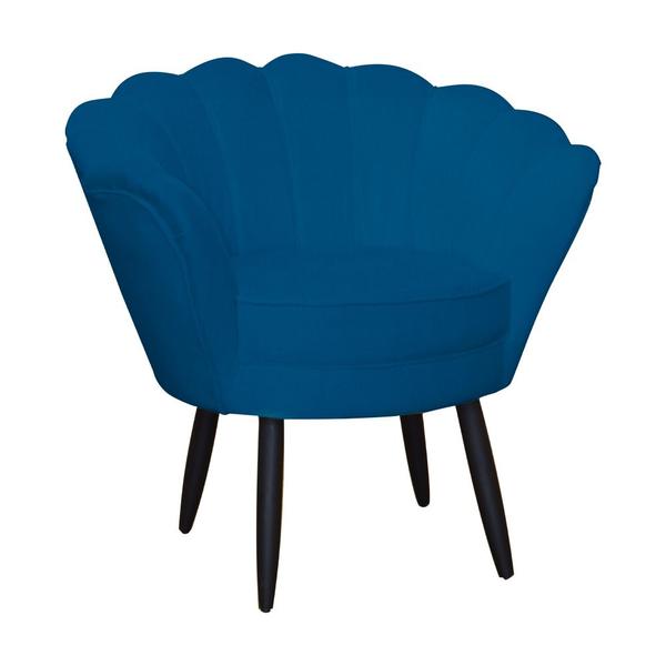 Imagem de Conjunto Poltrona Estofada Com Puff Sala de Estar Pétala Suede Azul Royal - LM DECOR