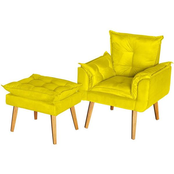 Imagem de Conjunto Poltrona Para Sala Decorativa e Puff Opala Suede Amarelo ANF Store