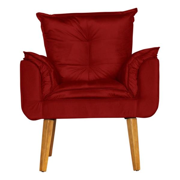 Imagem de Conjunto Poltrona Para Sala Decorativa Opala e Puff Redondo Suede Vermelho Escuro ANF Store