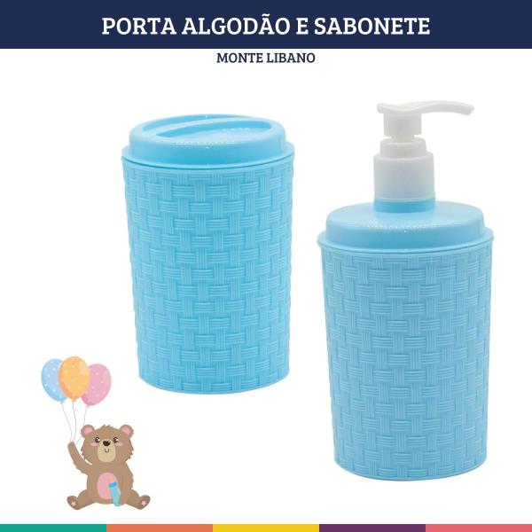 Imagem de Conjunto Porta Algodão e Sabonete Líquido Rattan Azul