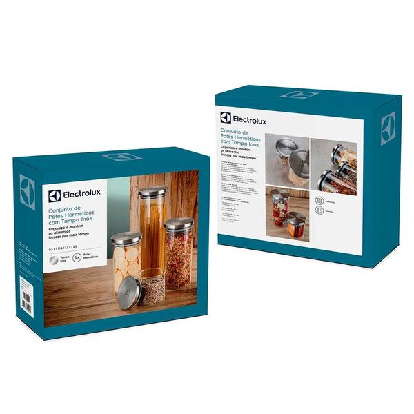 Conjunto Porta Mantimento de Vidro Electrolux Tampa Inox 4 Peças Imagem de Conjunto Porta Mantimento de Vidro Electrolux Tampa Inox 4 Peças