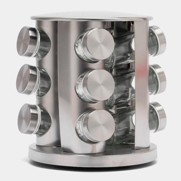 Conjunto Porta Temperos Giratório Vidro Tampa Inox Ideal - Higa Imagem de Conjunto Porta Temperos Giratório Vidro Tampa Inox Ideal