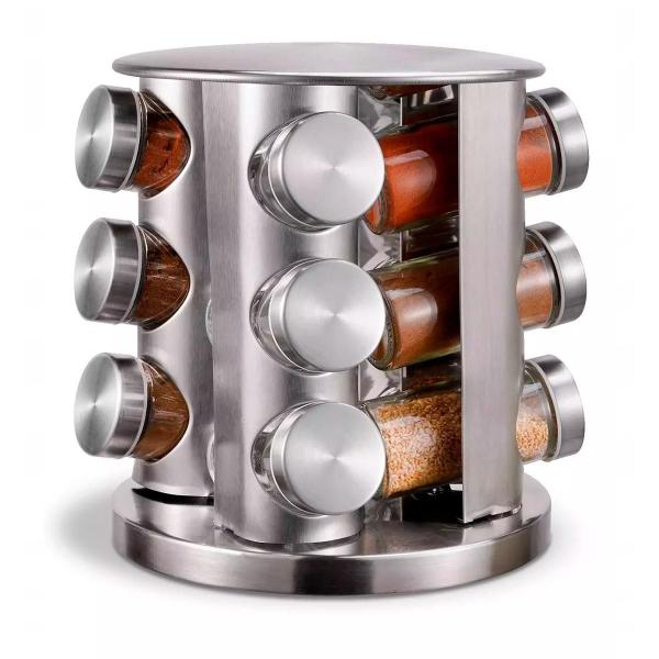 Conjunto Porta Temperos Vidro Giratório Tampa Inox - Higa Imagem de Conjunto Porta Temperos Vidro Giratório Tampa Inox