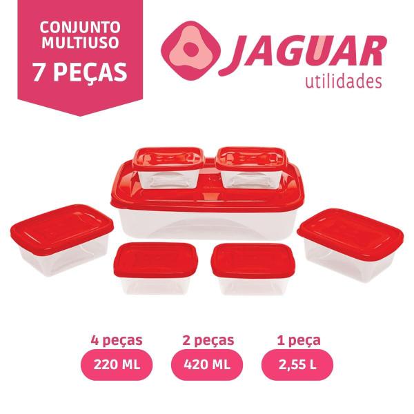 Imagem de Conjunto Potes Multiuso 7 Peças Plástico cor Vermelha Jaguar