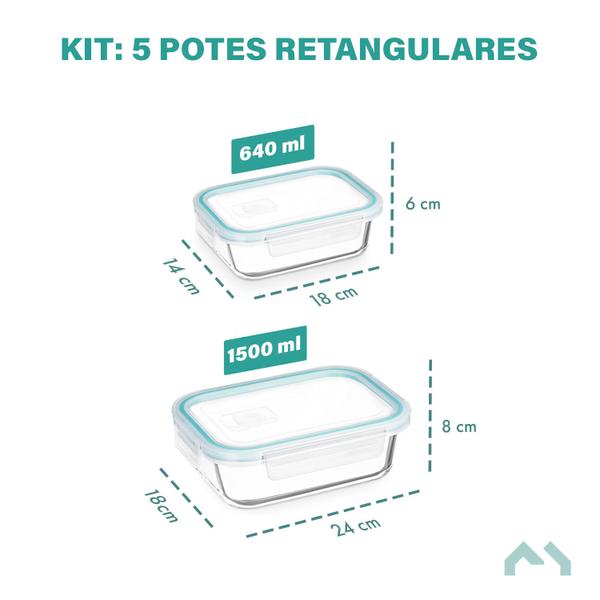 Imagem de Conjunto Potes Vidro Hermético Kit 5 Peças Vedação Transp