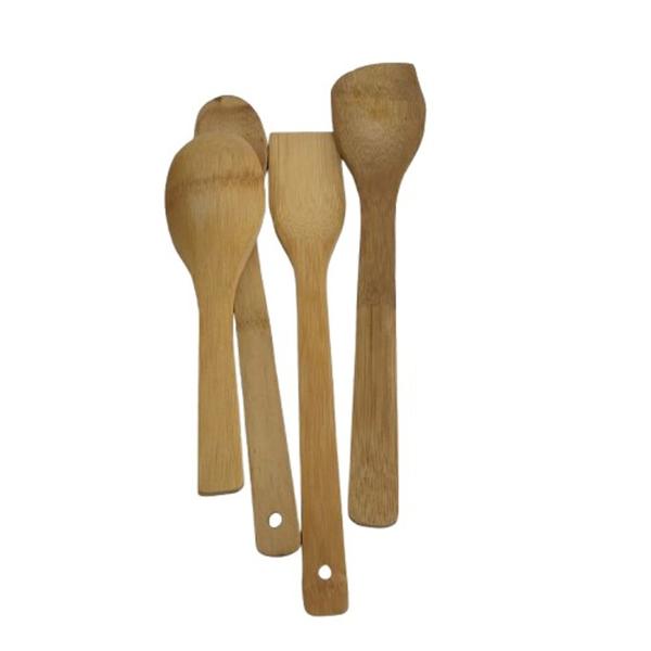 Imagem de Conjunto Prático de 4 Talheres de Bambu com Suporte para Cozinha Rustico