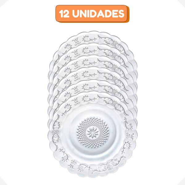 Imagem de Conjunto Pratos fundo de Vidro Transparente Resistente 12uni