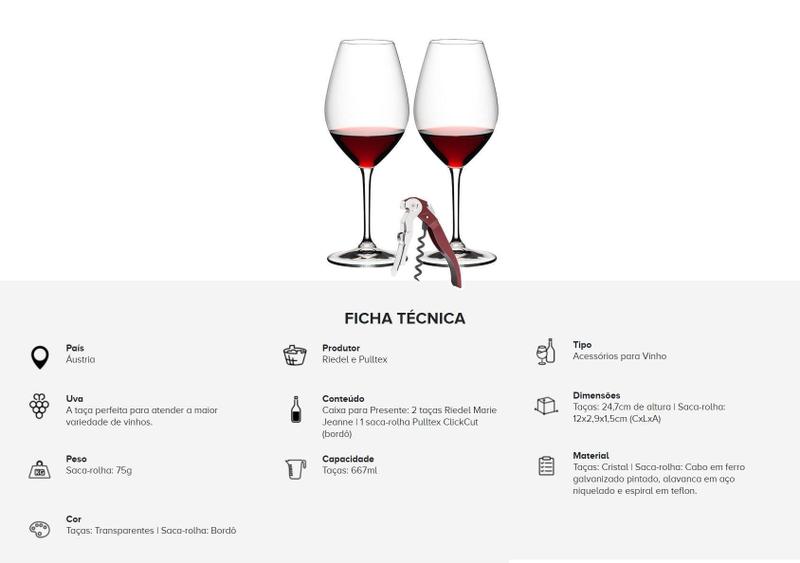 Imagem de Conjunto Presente 2 Taças Riedel + Abridor De Vinho Premium