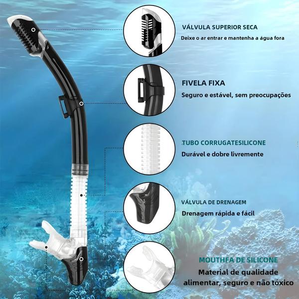 Imagem de Conjunto Profissional de Snorkel Seco para Adultos com Máscara de Mergulho em Vidro Temperado