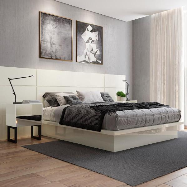 Imagem de Conjunto Quarto 2 Mesas de Cabeceira 1 Cama Casal em MDF Off White Dalla Costa