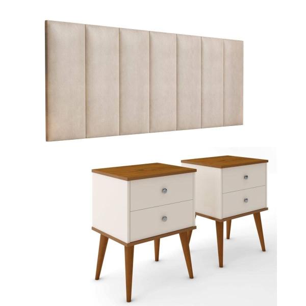 Conjunto Quarto 2 Mesas De Cabeceira Berlim Com Painel de Cabeceira De Cama queen 1,60cm ENVIA SOMENTE 01 KIT - DULLAR Móveis