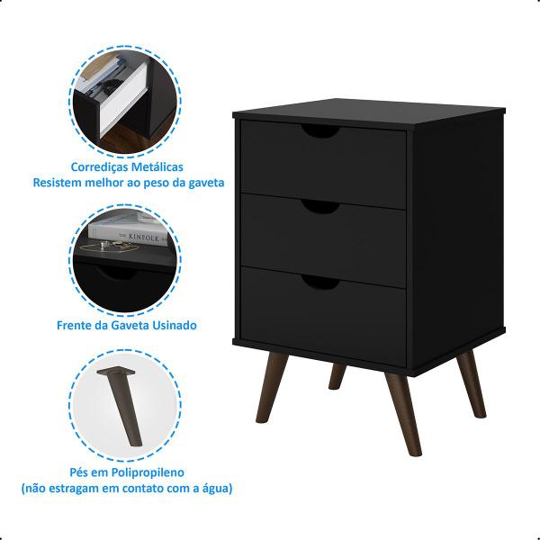 Imagem de Conjunto Quarto Casal Cabeceira 1.60cm e 2 Mesas De Cabeceira Grecia Plus 3 Gavetas