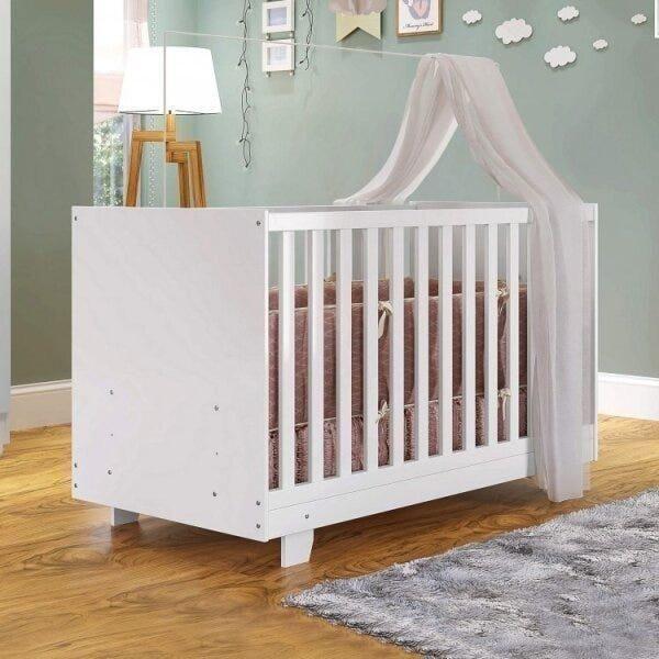 Imagem de Conjunto Quarto de Bebê 100% MDF com Berço Mini Cama e Cômoda 4 Gavetas Life Branco