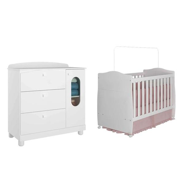 Imagem de Conjunto Quarto de Bebe com Berço e Comoda 1 Porta 100% MDF Conforto Fofura Permóbili Baby 100% MDF Branco