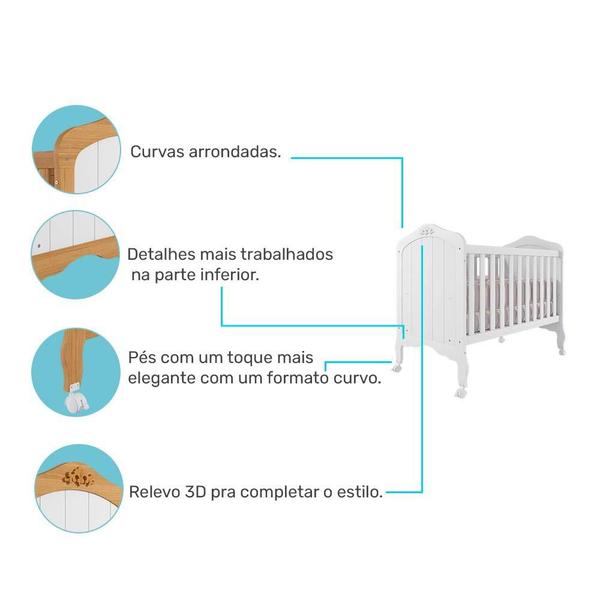 Imagem de Conjunto Quarto de Bebe com Berço e Guarda Roupa 100% MDF Harmonia Encanto Permóbili Baby Branco